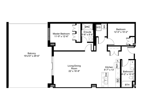 Floor plan for 2 beds, 2 baths, 1089 sqft